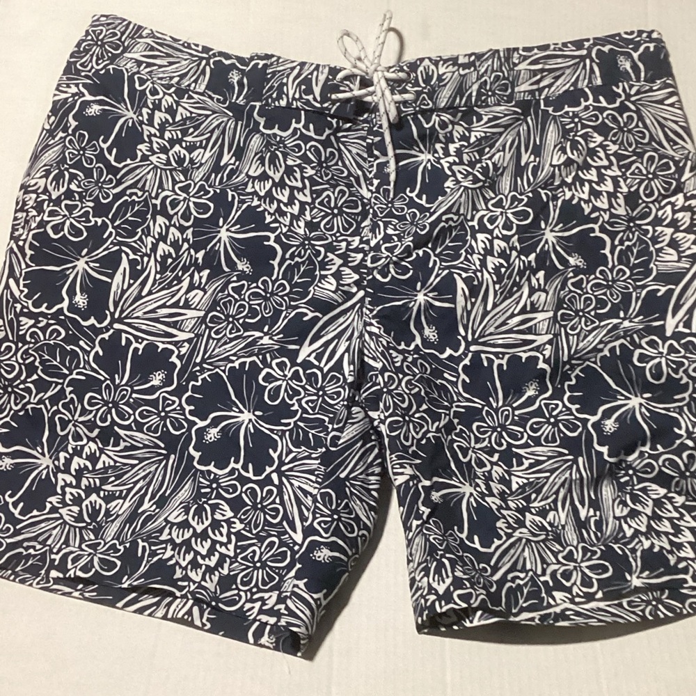 St. John's Bay Navy and White Floral Swim Shorts